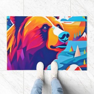 Vibrant Bear, Moonlit Scene Doormat