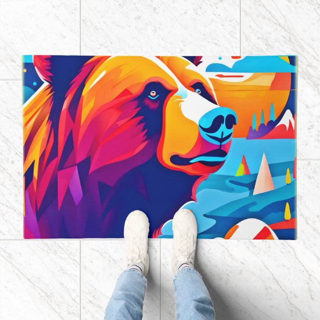Vibrant Bear, Moonlit Scene Doormat (Indoor)