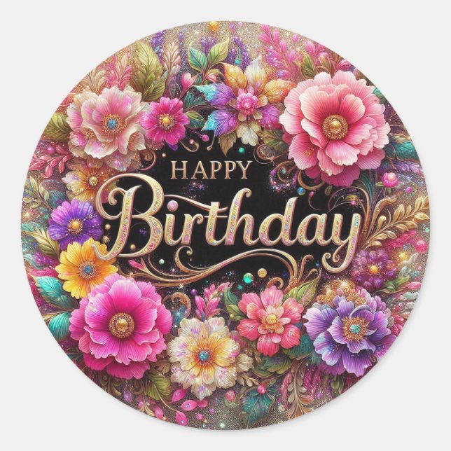 Vibrant Beautiful Design Birthday sticker (Front)