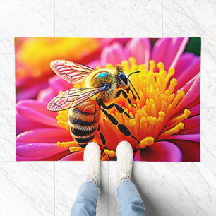 Vibrant Bee on Bloom Design Doormat