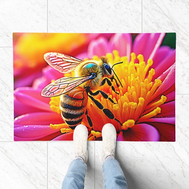Vibrant Bee on Bloom Design Doormat (Indoor)