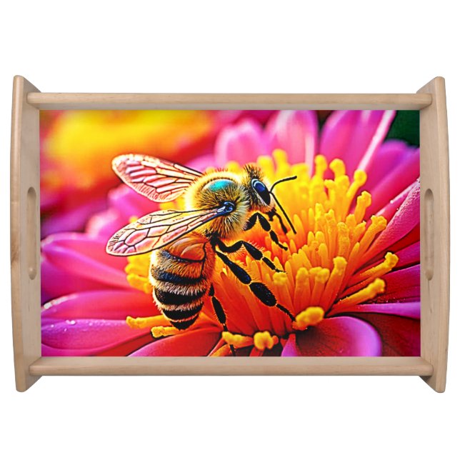 Vibrant Bee on Bloom Design Serving Tray (Front)