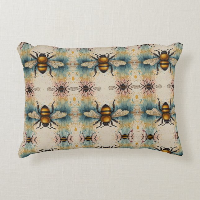 Vibrant Bee Watercolour Pattern Accent Pillow (Front)