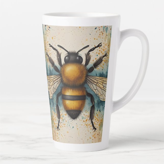 Vibrant Bee Watercolour Pattern Latte Mug (Right)