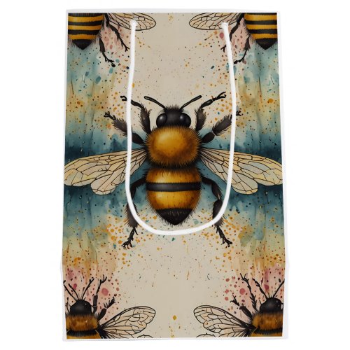 Vibrant Bee Watercolour Pattern Medium Gift Bag