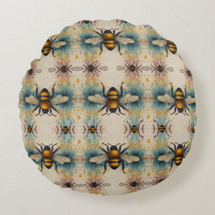 Vibrant Bee Watercolour Pattern Round Pillow