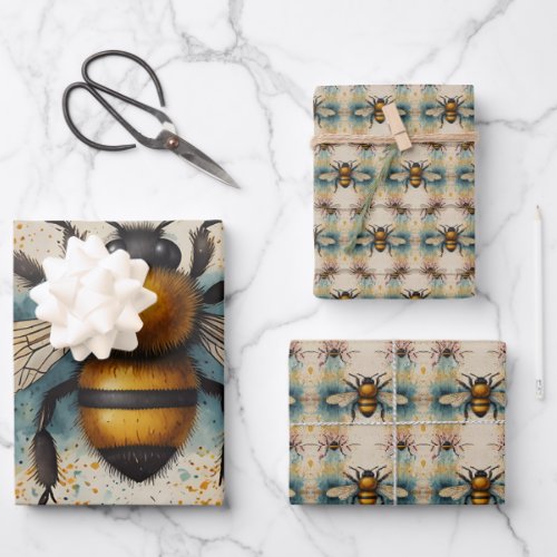 Vibrant Bee Watercolour Pattern Wrapping Paper Sheets