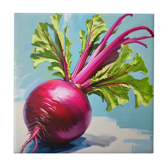 Vibrant Beetroot Magenta Leaves Ceramic Tile (Front)