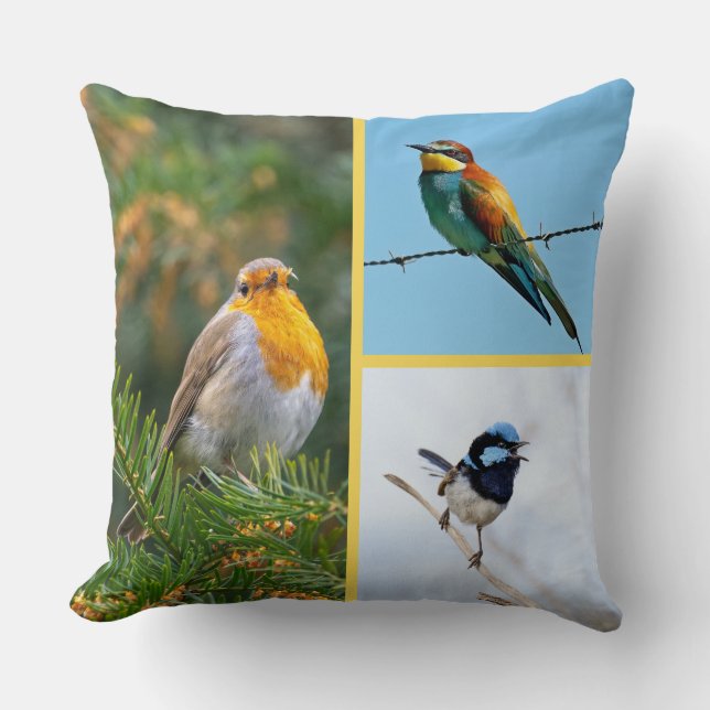 Vibrant Bird Collage Decorative Throw Pillow (Front)