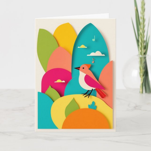 Vibrant Bird Melody Harmony Card (Front)