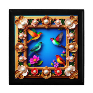 Vibrant Birds Encircled by Ornate Floral Frame Gift Box