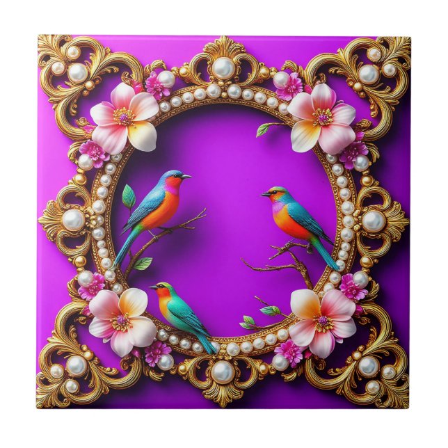 Vibrant Birds Perched Ceramic Tile (Front)