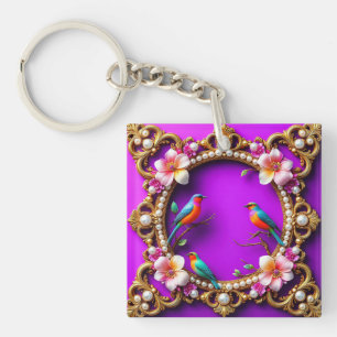 Vibrant Birds Perched Keychain