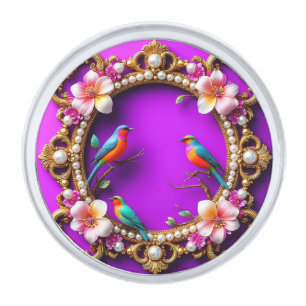 Vibrant Birds Perched Silver Finish Lapel Pin