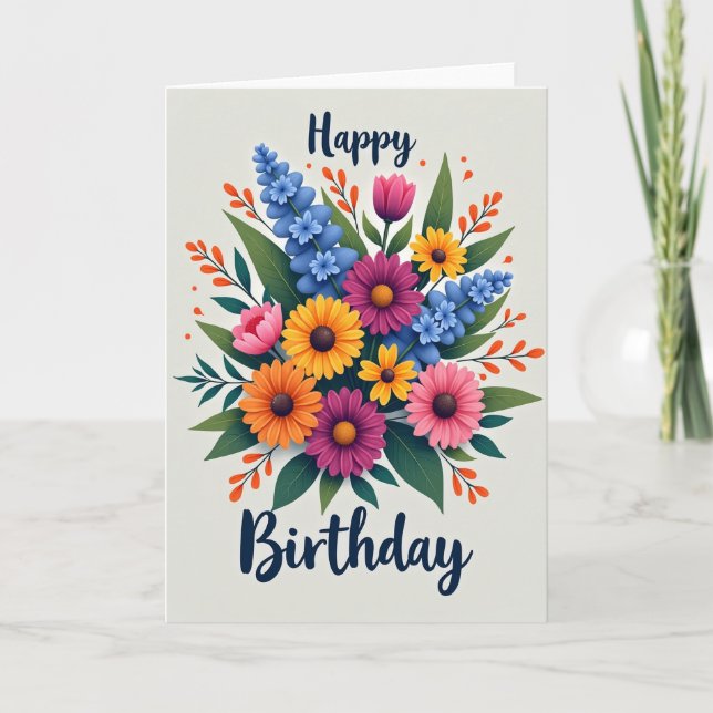 Vibrant Birthday Bloom Card (Front)