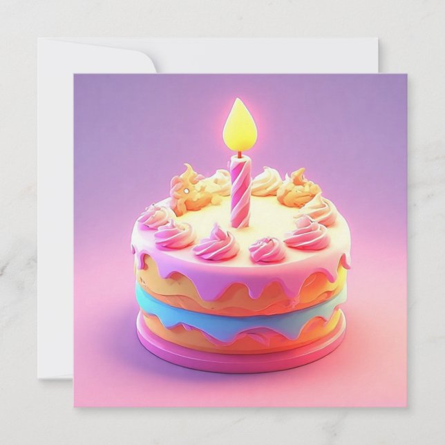 Vibrant Birthday Cake with Candle Invitation (Front)