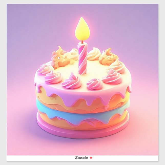 Vibrant Birthday Cake with Candle Sticker (Sheet)