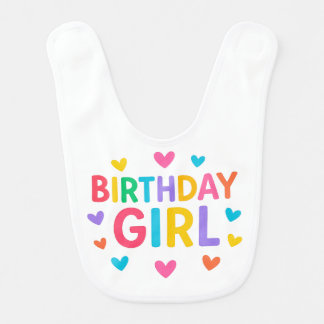 Vibrant Birthday Girl with Cheerful Hearts Baby Bib