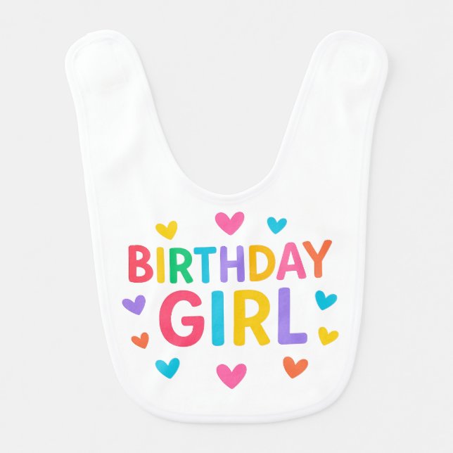 Vibrant Birthday Girl with Cheerful Hearts Baby Bib (Front)