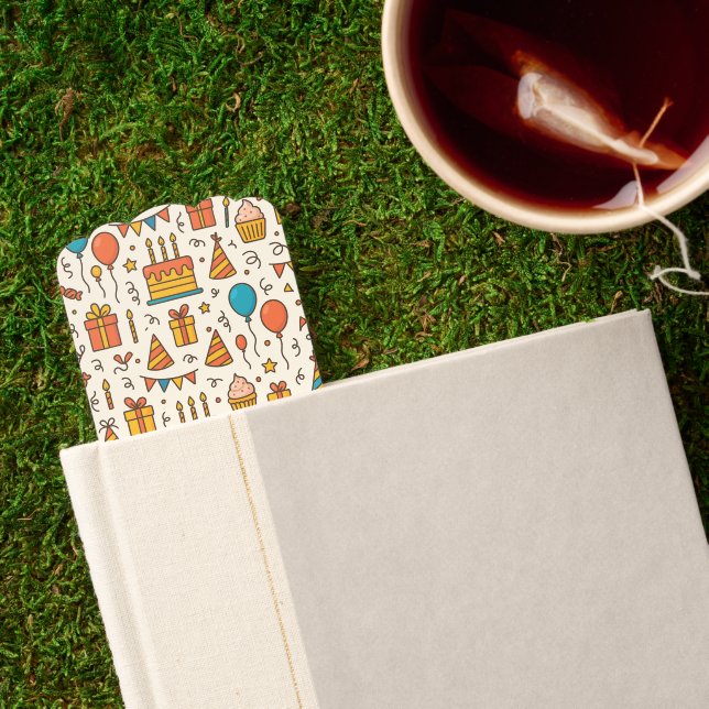 Vibrant Birthday Party Seamless Pattern Bookmarks (Closed Book)