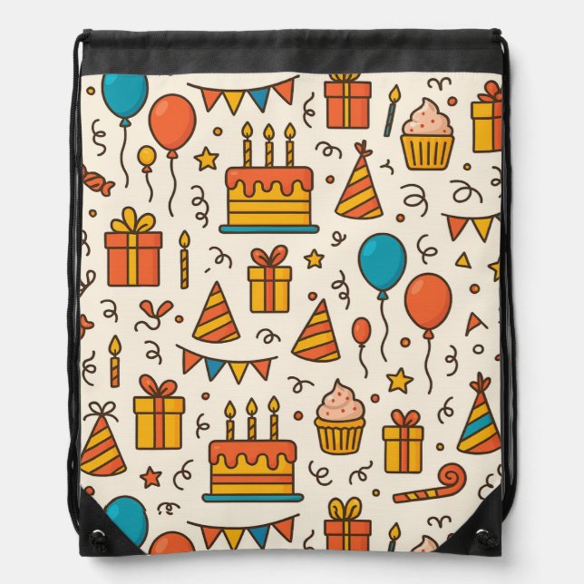 Vibrant Birthday Party Seamless Pattern Drawstring Bag (Front)