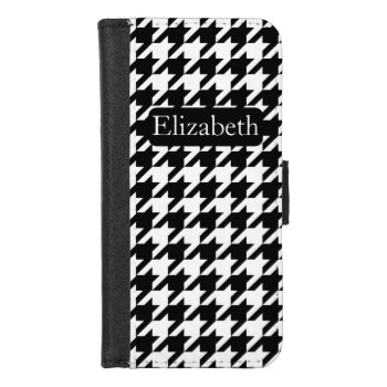 Vibrant Black And White Houndstooth And Name Iphone 8/7 Wallet Case by elizme1 at Zazzle