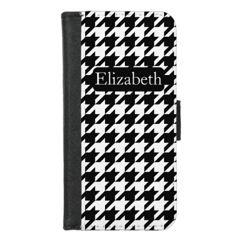 Vibrant Black and White Houndstooth and Name iPhone 87 Wallet Case