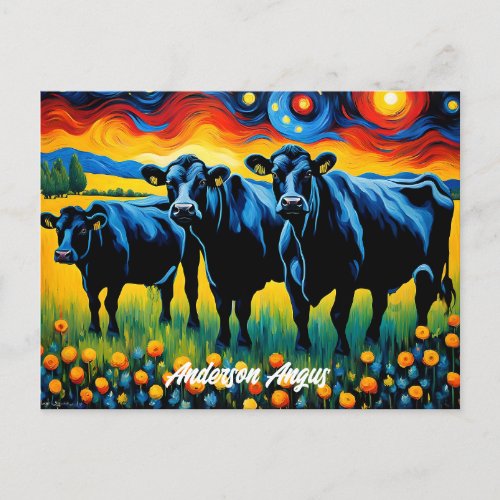 Vibrant Black Angus Cattle Postcard