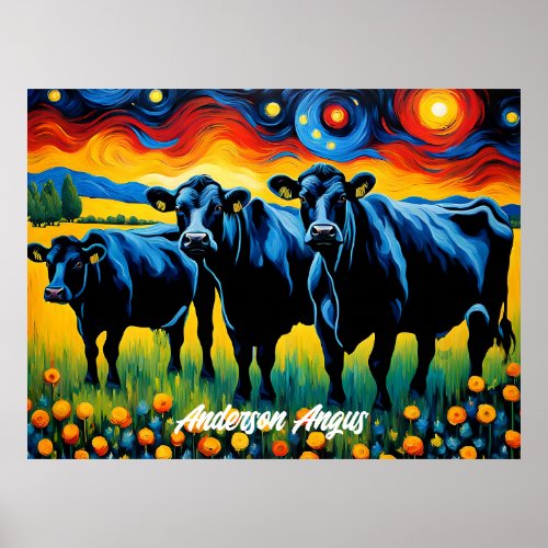 Vibrant Black Angus Cattle Poster