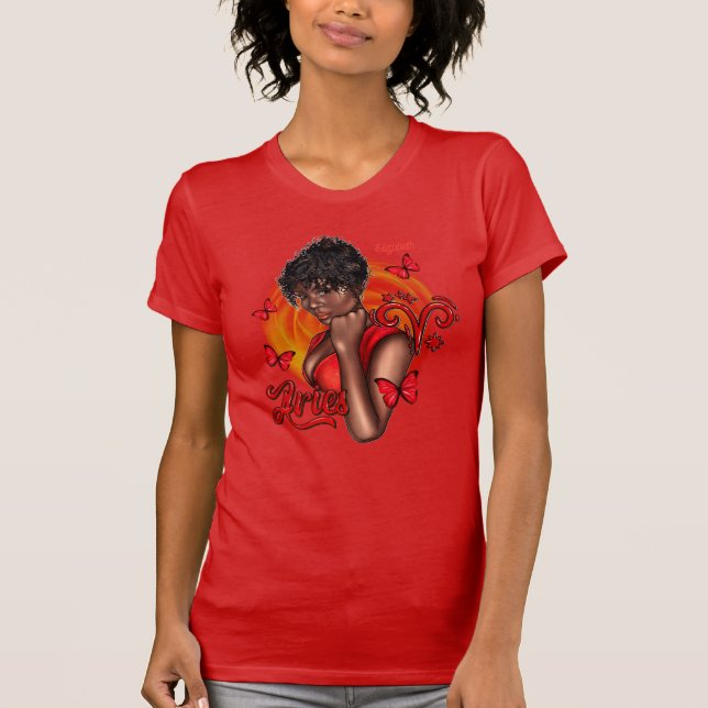 Vibrant Black Aries Diva with Dynamic Energy T-Shirt (Front)