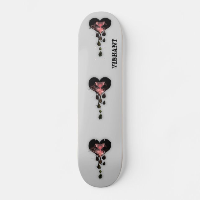 VIBRANT Black & Pink Heart Design Girls Skateboard (Front)