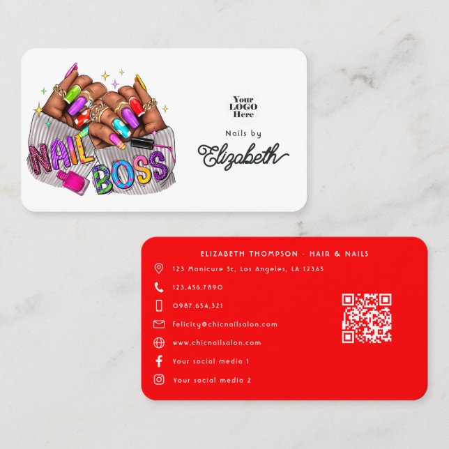 Vibrant Black Woman Nail Boss Business Card (Front/Back)