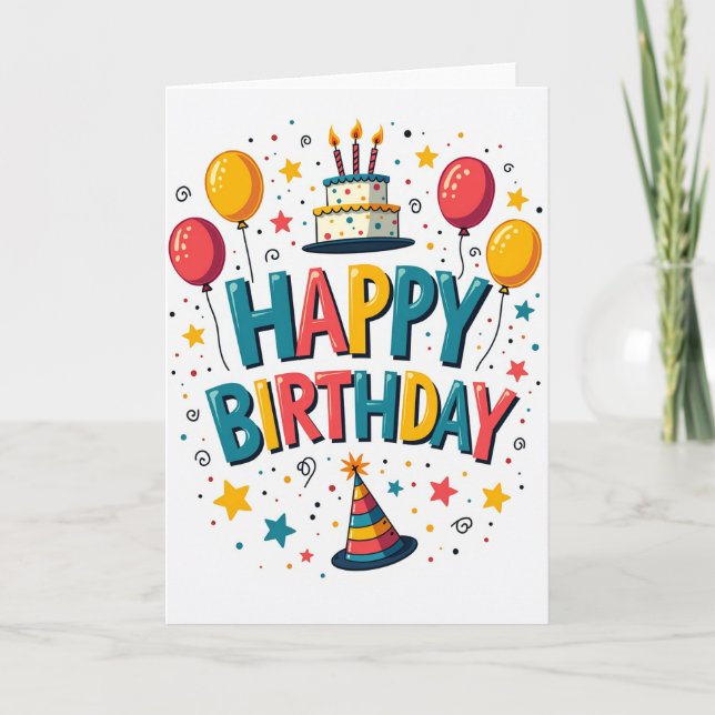 Vibrant Block Letter Birthday Card (Front)