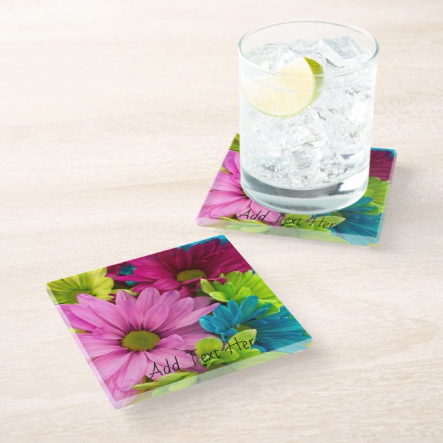 Vibrant Bloom – Colorful Floral Art Glass Coaster (Angled)