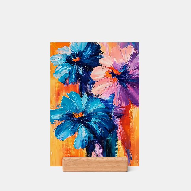 Vibrant Bloom - Floral Abstract on Wood Holder (Woodblock)