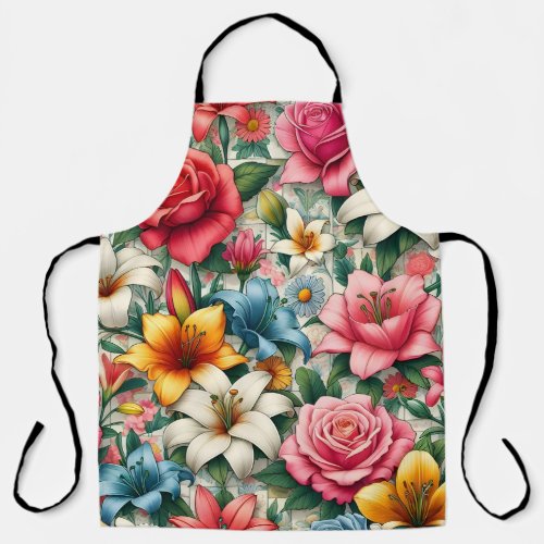 Vibrant Bloom Floral Apron