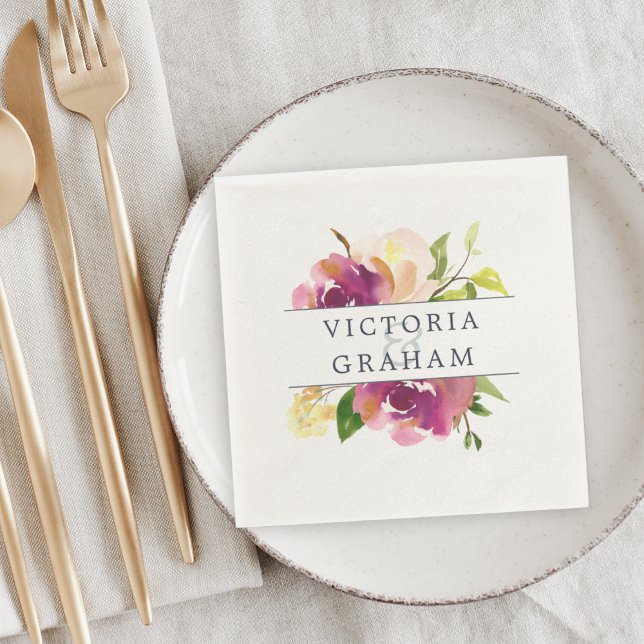 Vibrant Bloom | Floral Personalized Wedding Napkins (Creator Uploaded)
