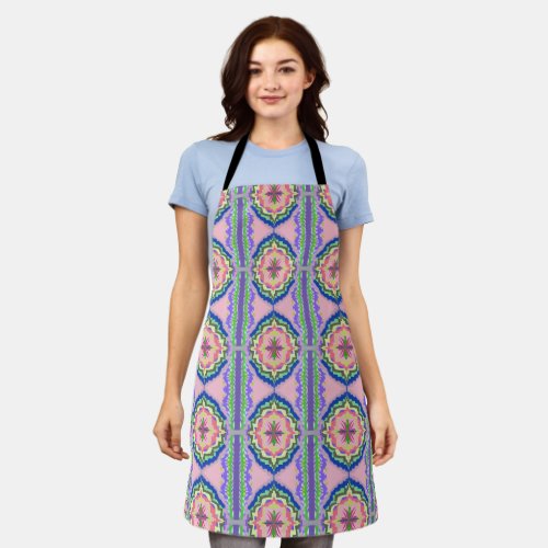 Vibrant Bloom Kaleidoscope: Pink &amp; Emerald Mandala Apron