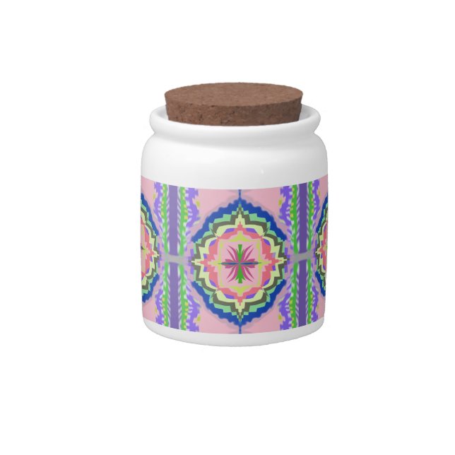 Vibrant Bloom Kaleidoscope: Pink & Emerald Mandala Candy Jar (Front)