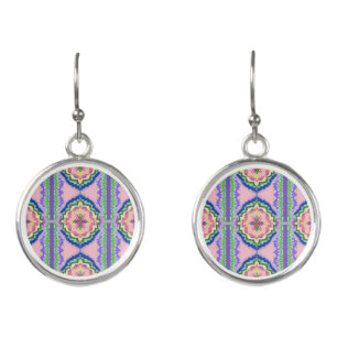 Vibrant Bloom Kaleidoscope: Pink & Emerald Mandala Earrings