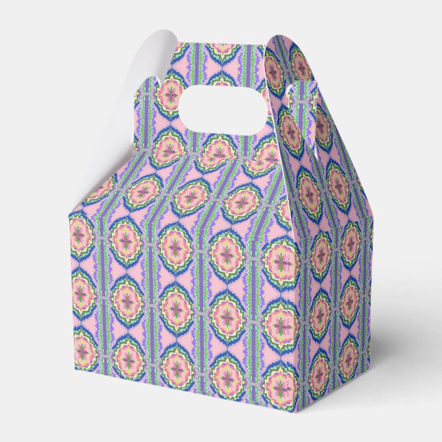 Vibrant Bloom Kaleidoscope: Pink & Emerald Mandala Favor Boxes (Front Side)