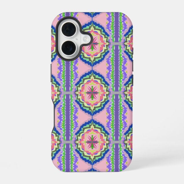 Vibrant Bloom Kaleidoscope: Pink & Emerald Mandala iPhone Case (Back)