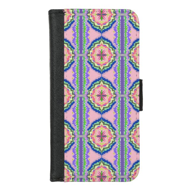 Vibrant Bloom Kaleidoscope: Pink & Emerald Mandala iPhone Wallet Case (Front)