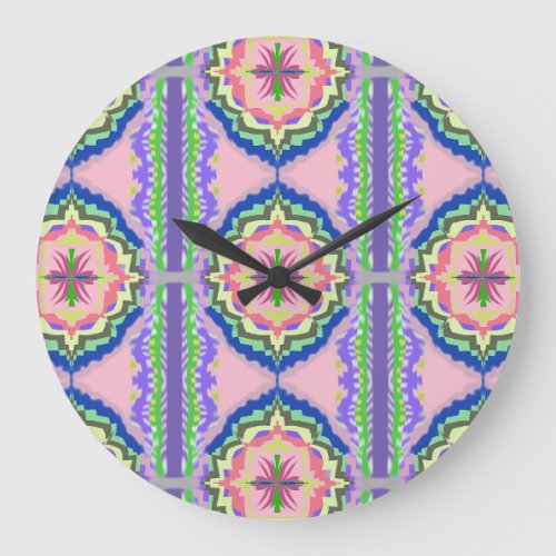 Vibrant Bloom Kaleidoscope: Pink & Emerald Mandala Large Clock