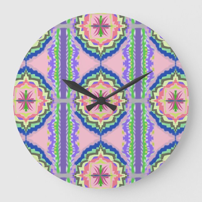 Vibrant Bloom Kaleidoscope: Pink & Emerald Mandala Large Clock (Front)