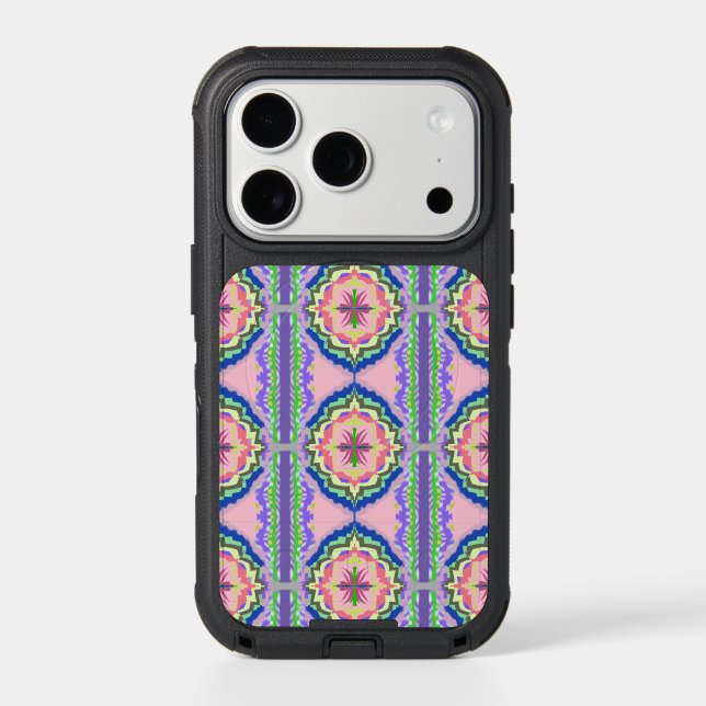 Vibrant Bloom Kaleidoscope: Pink & Emerald Mandala Otterbox iPhone Case (Back)