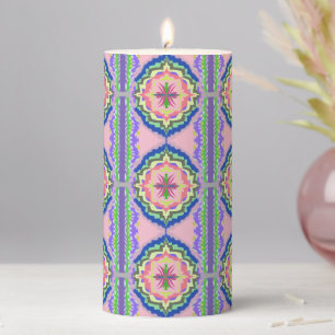 Vibrant Bloom Kaleidoscope: Pink & Emerald Mandala Pillar Candle
