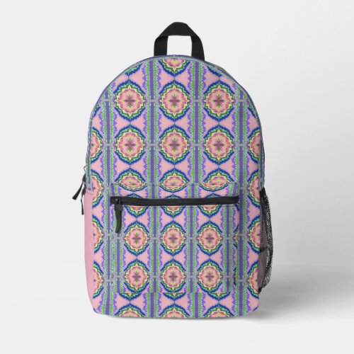 Vibrant Bloom Kaleidoscope: Pink & Emerald Mandala Printed Backpack