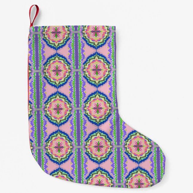 Vibrant Bloom Kaleidoscope: Pink & Emerald Mandala Small Christmas Stocking (Front)