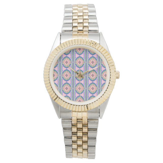 Vibrant Bloom Kaleidoscope: Pink & Emerald Mandala Watch (Front)